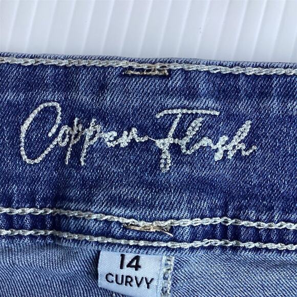 Copper Flash Women's Size 14 CURVY Blue Denim Mini Skirt Embroidered Pockets - Picture 8 of 10